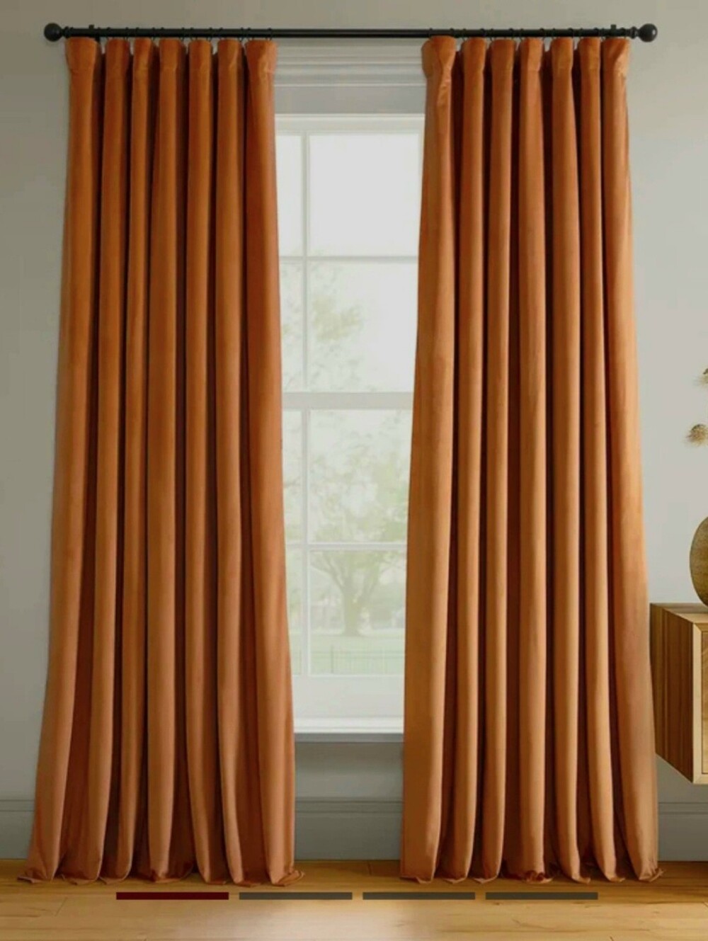 Exclusive Fabrics Rust Orange Velvet Blackout Curtain Panel 50x108 Single